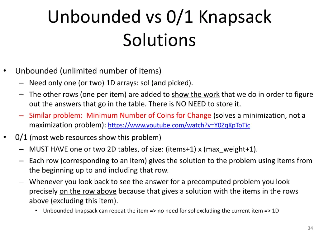 unbounded vs 0 1 knapsack solutions
