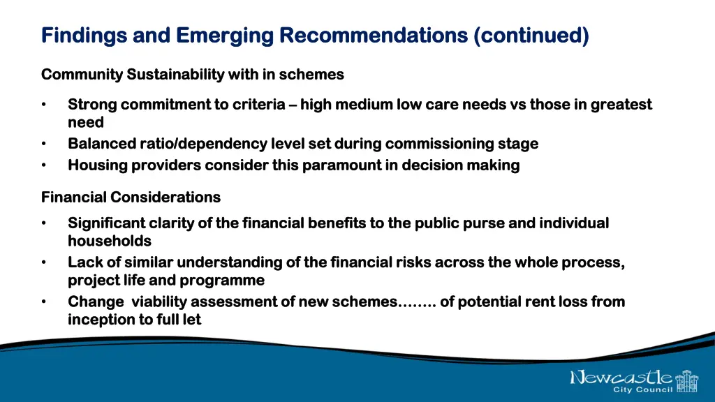 findings and emerging recommendations continued