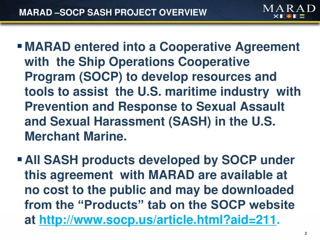 marad socp sash project overview