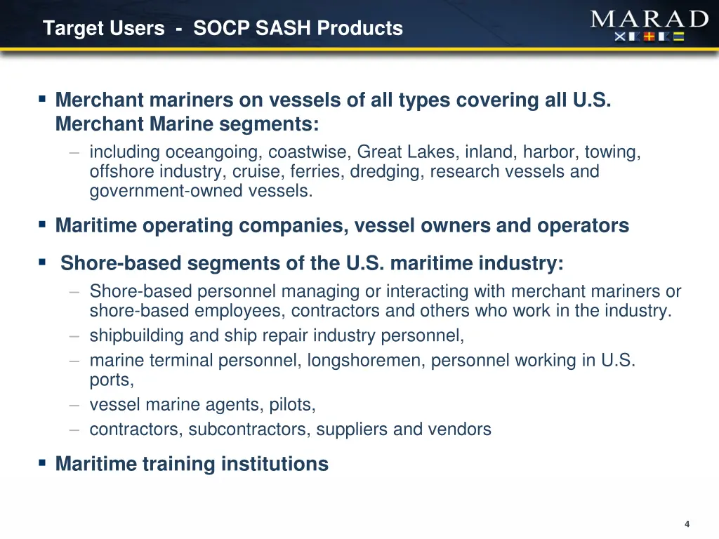 target users socp sash products