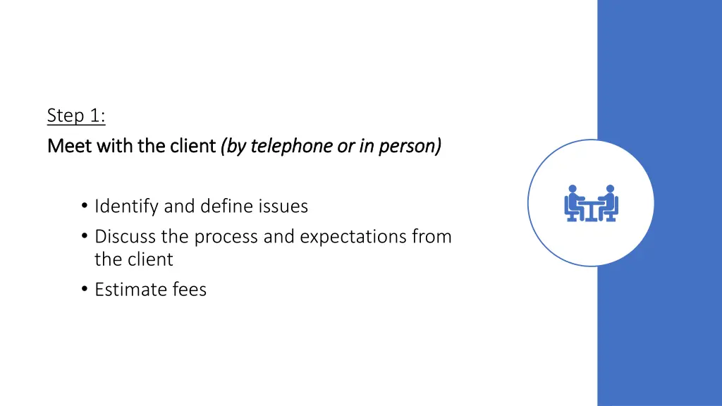 step 1 meet with the client meet with the client