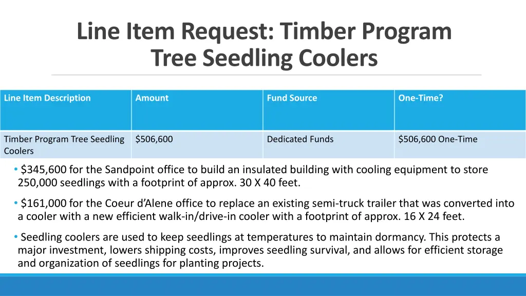 line item request timber program tree seedling