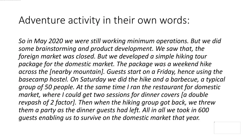 adventure activity in their own words