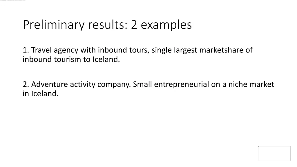 preliminary results 2 examples