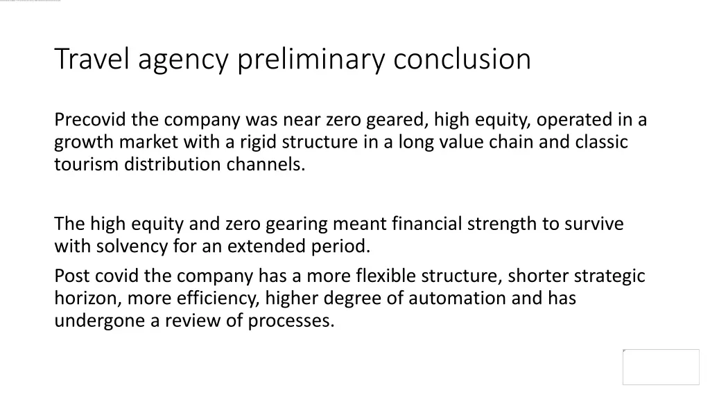 travel agency preliminary conclusion