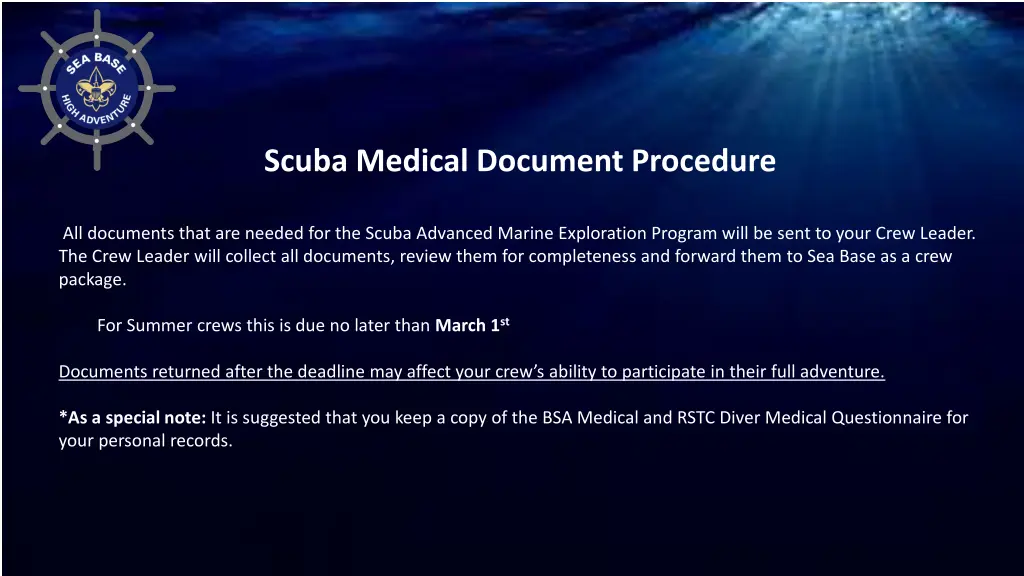 scuba medical document procedure