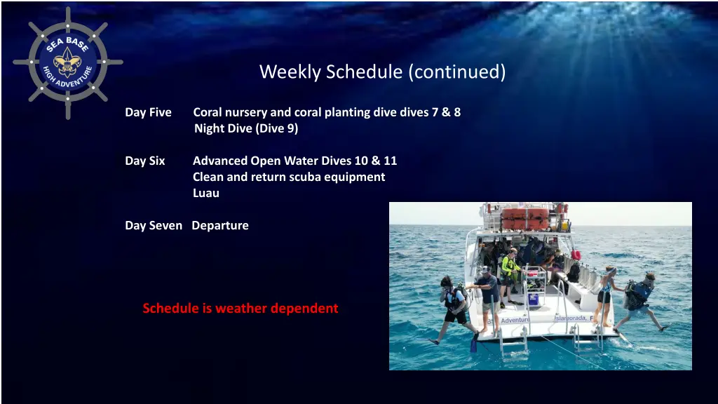 weekly schedule continued
