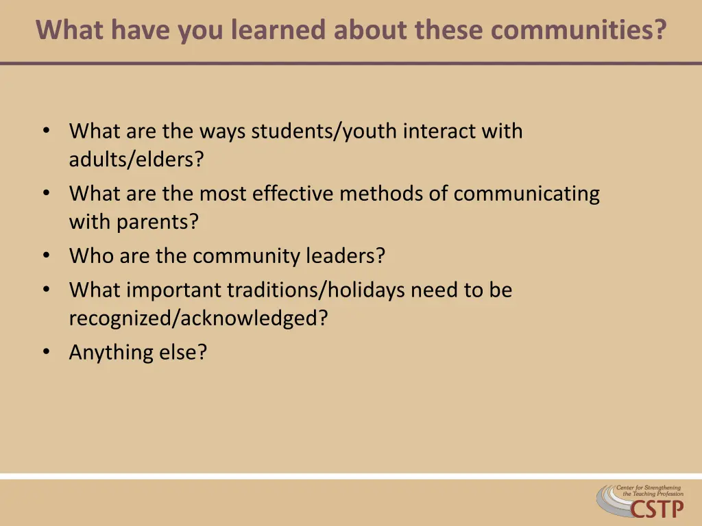 what have you learned about these communities
