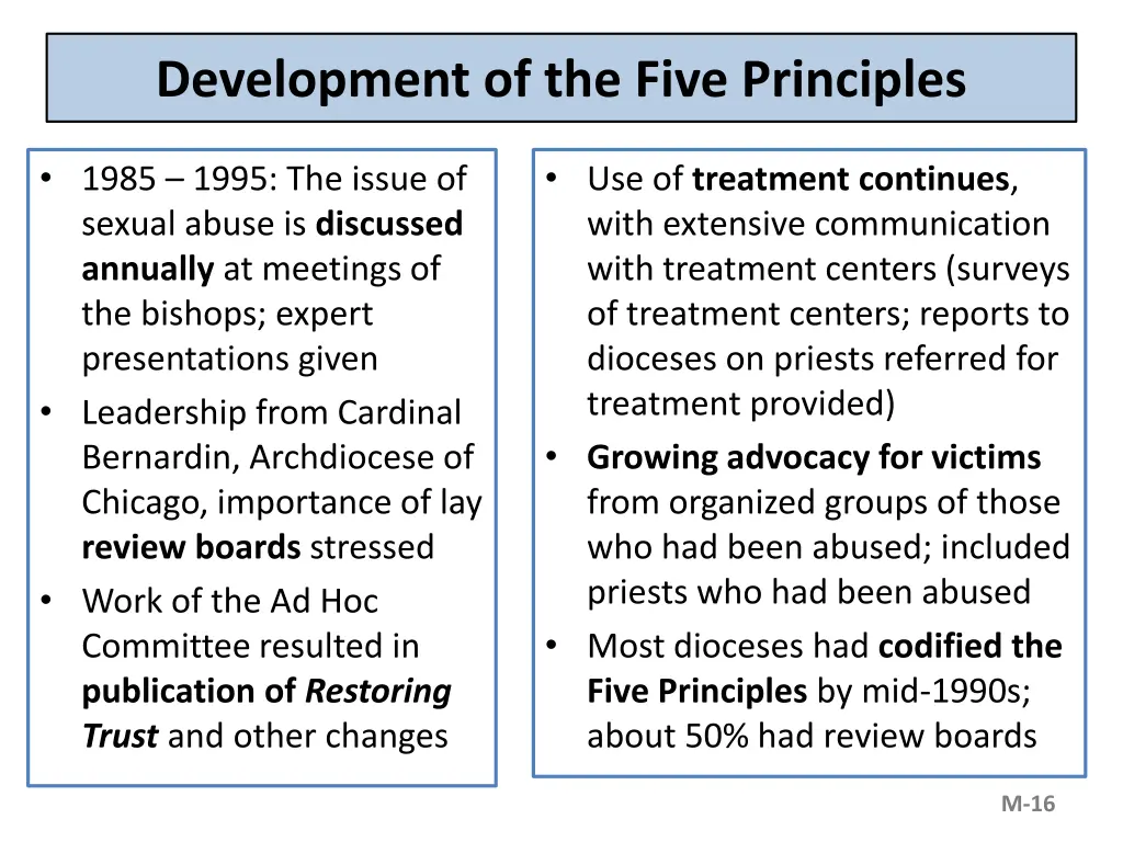 development of the five principles