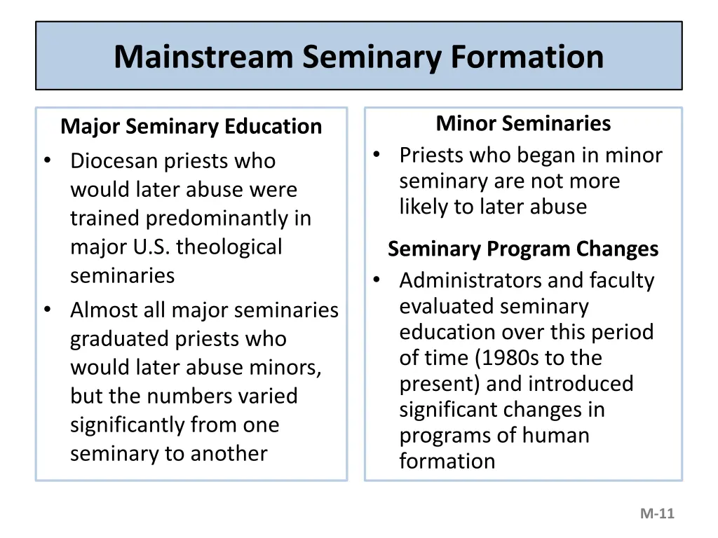 mainstream seminary formation