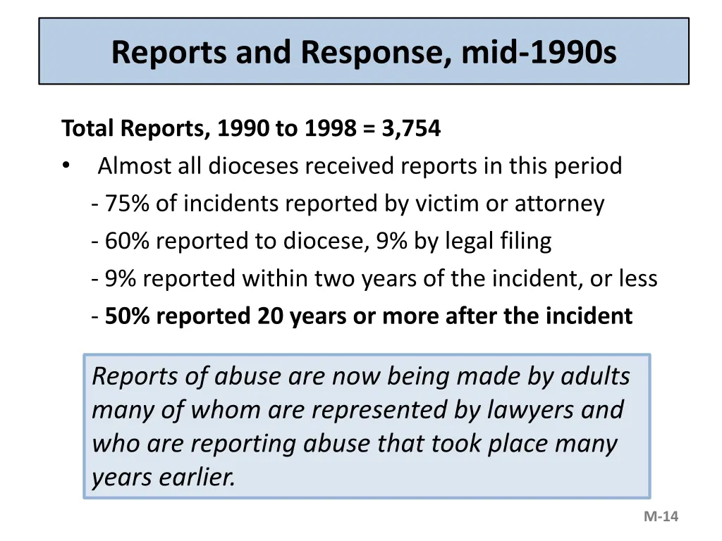 reports and response mid 1990s