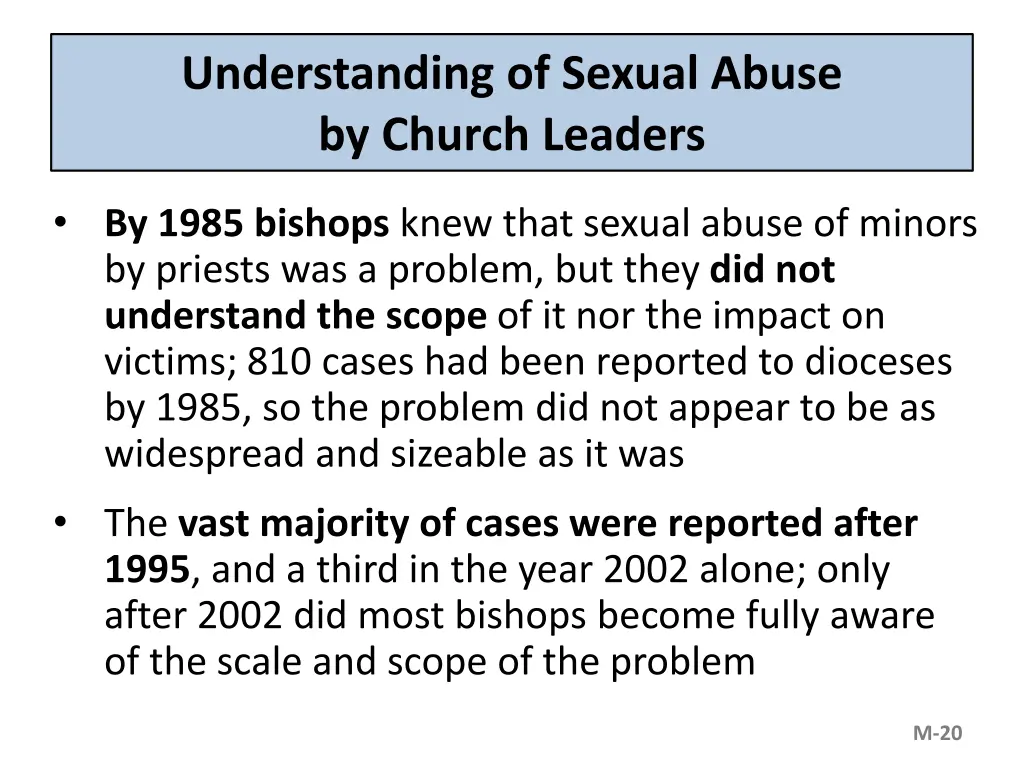 understanding of sexual abuse by church leaders