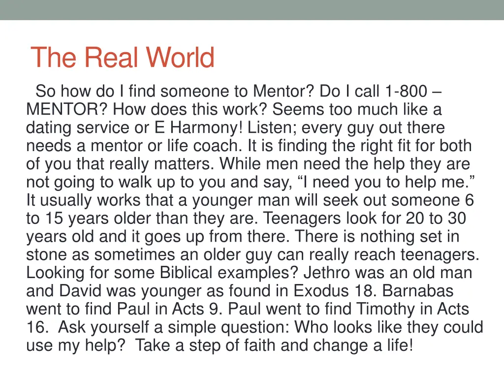 the real world so how do i find someone to mentor