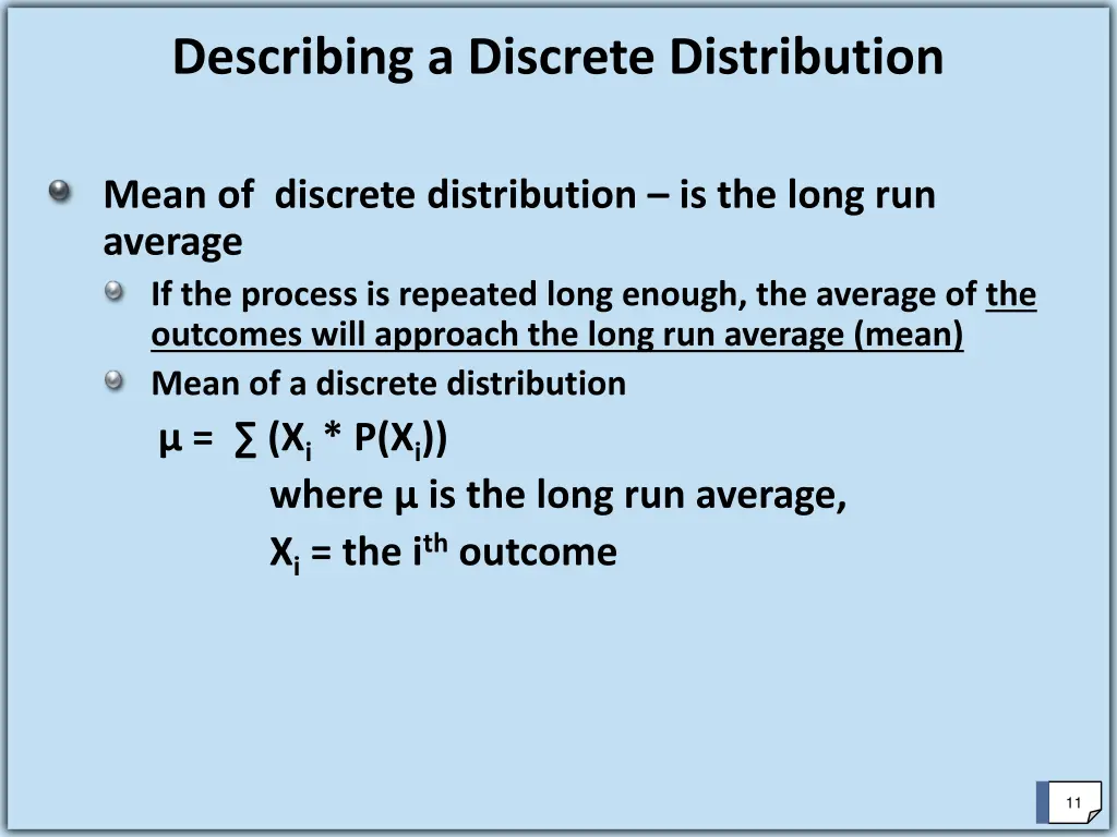 describing a discrete distribution