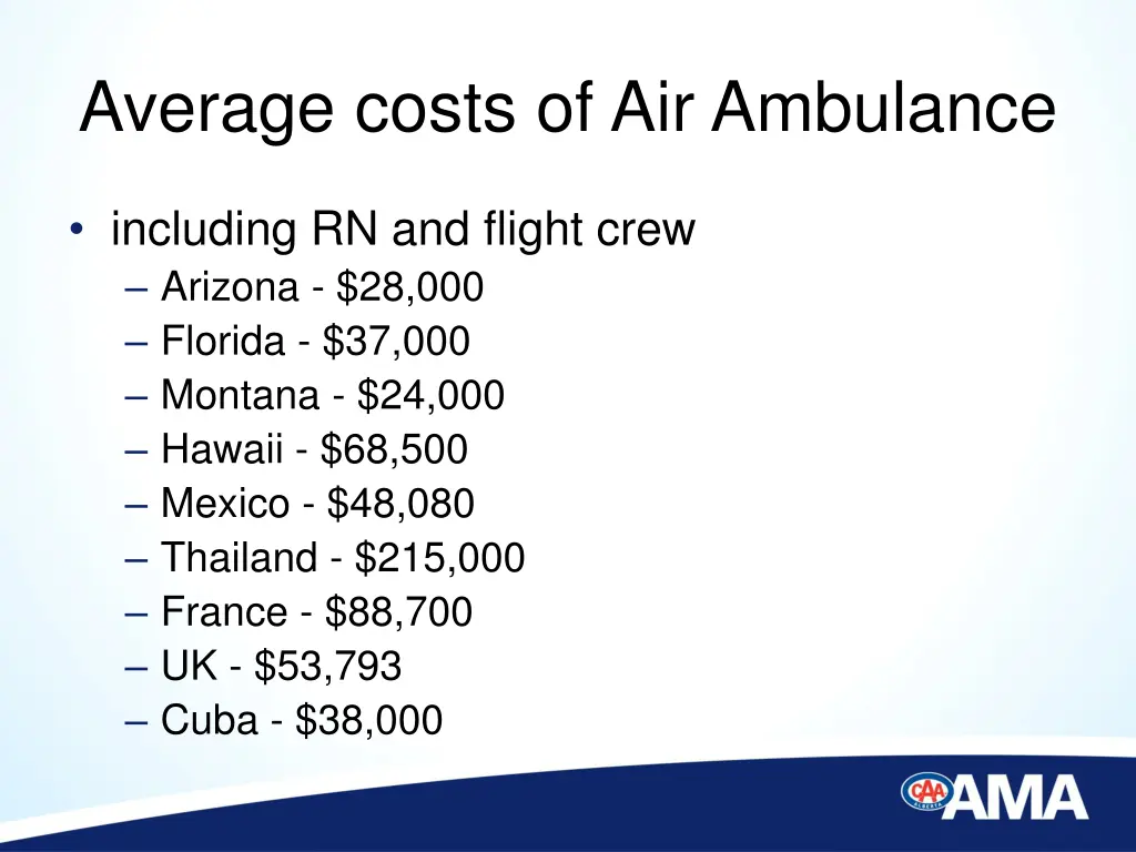 average costs of air ambulance