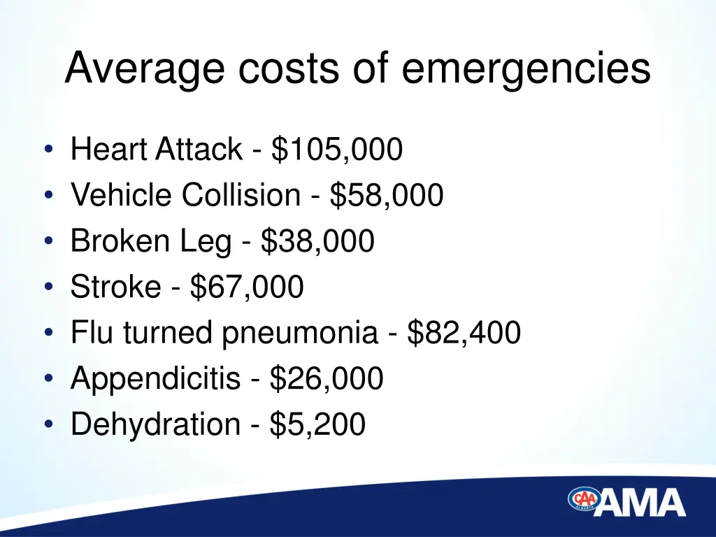 average costs of emergencies