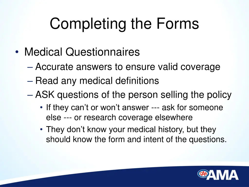 completing the forms