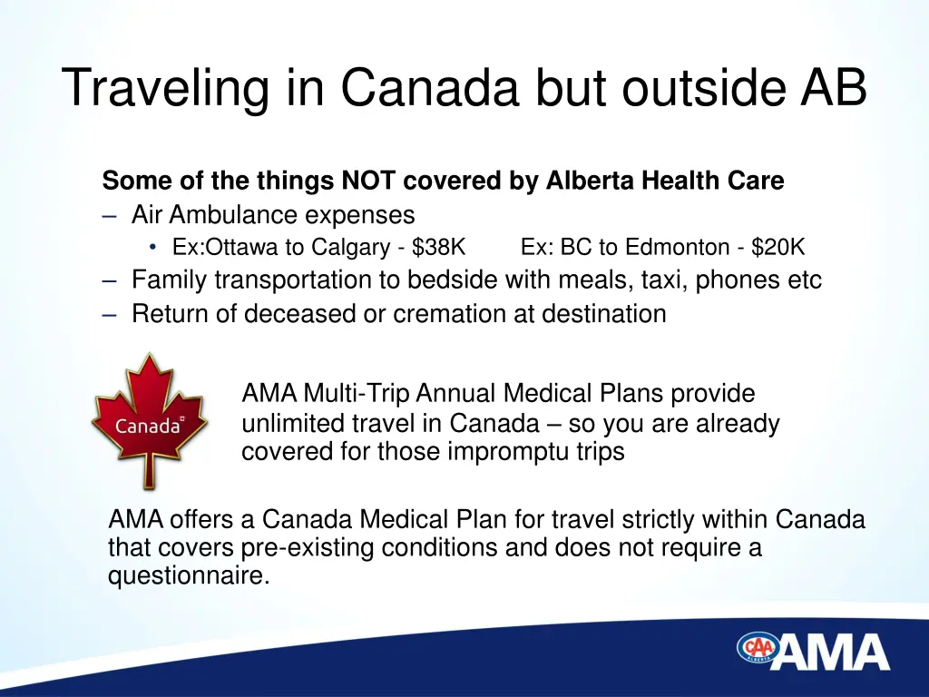 traveling in canada but outside ab