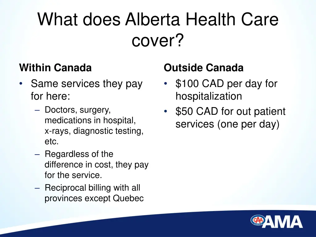 what does alberta health care cover