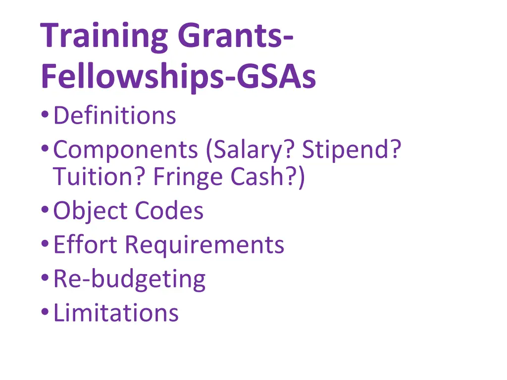 training grants fellowships gsas definitions