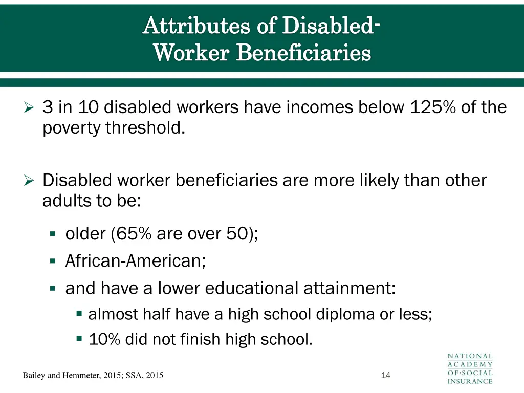 attributes of disabled worker beneficiaries