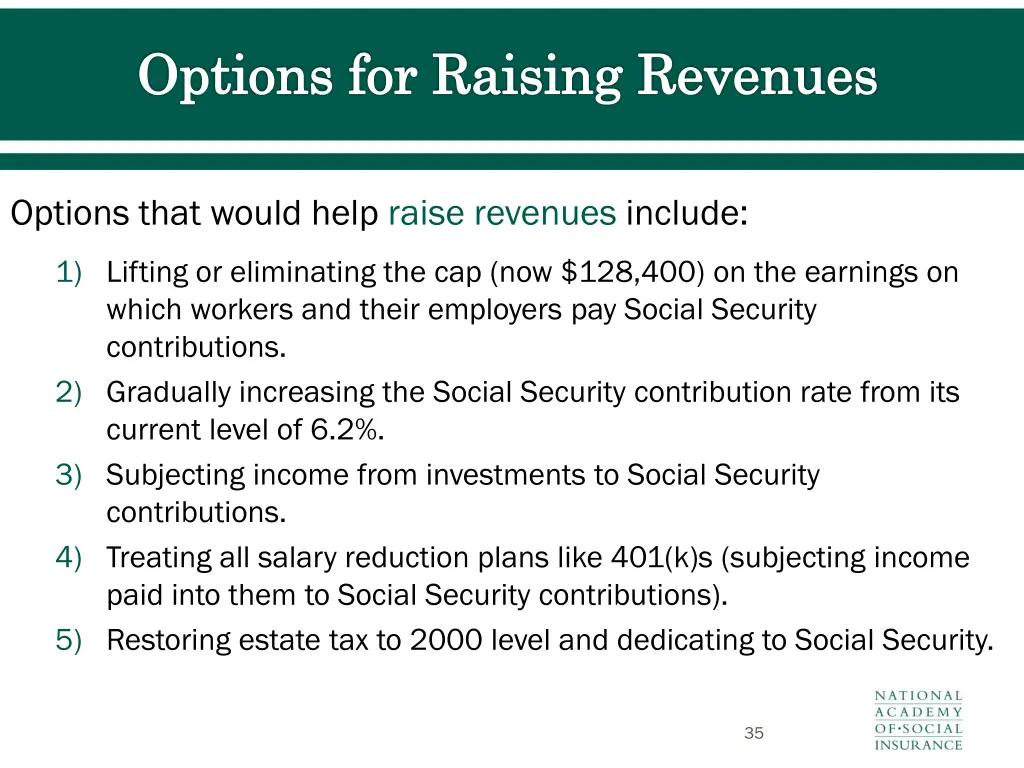 options for raising revenues