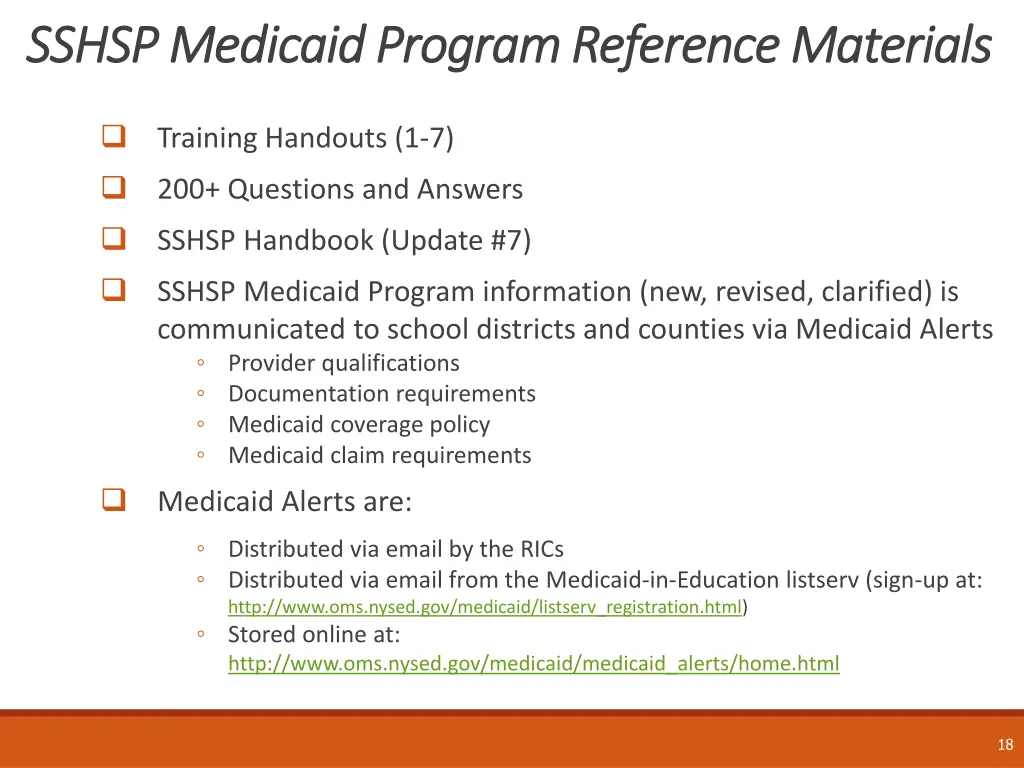 sshsp medicaid program reference materials sshsp
