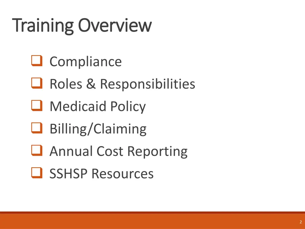 training overview training overview