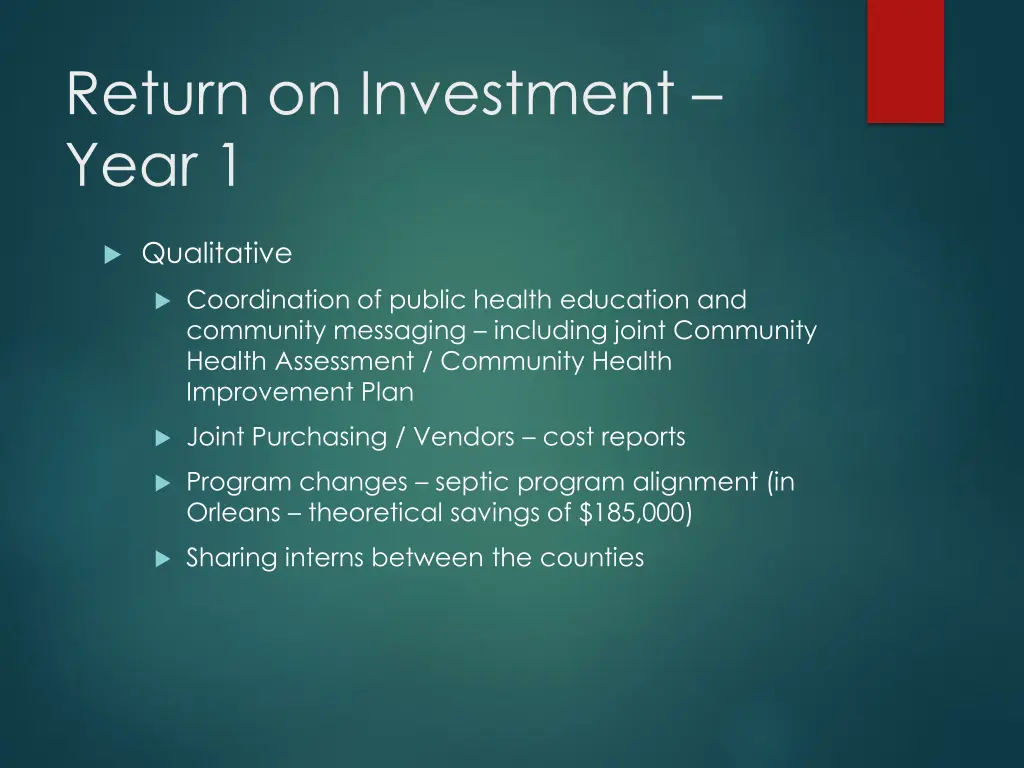 return on investment year 1 1