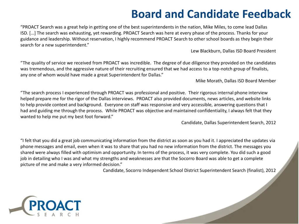 board and candidate feedback