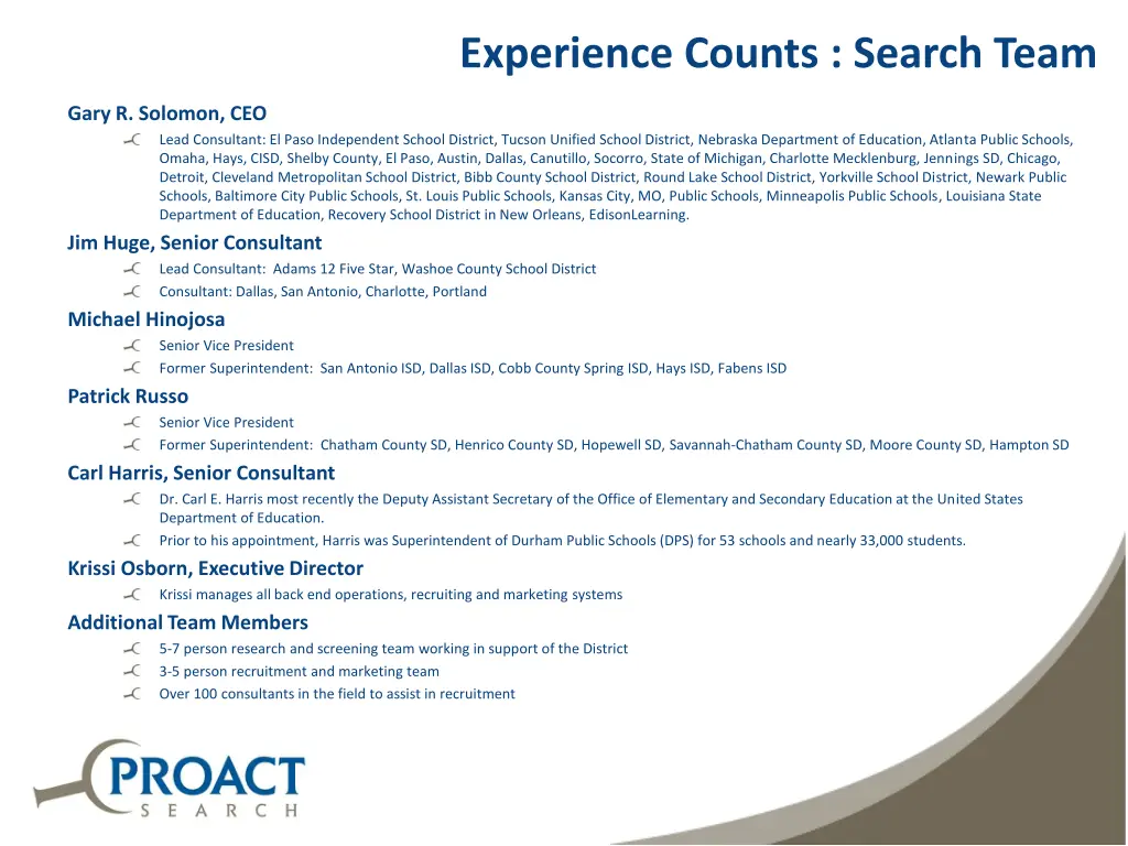 experience counts search team
