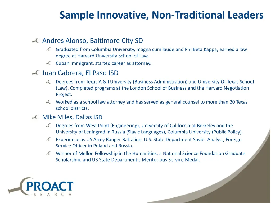 sample innovative non traditional leaders