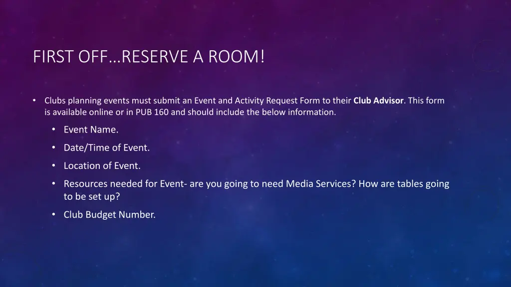 first off reserve a room