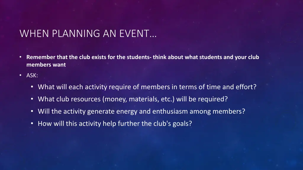 when planning an event