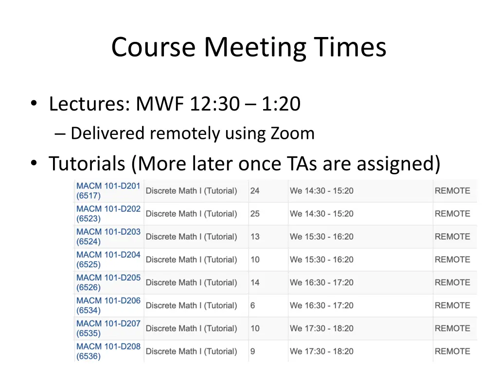 course meeting times