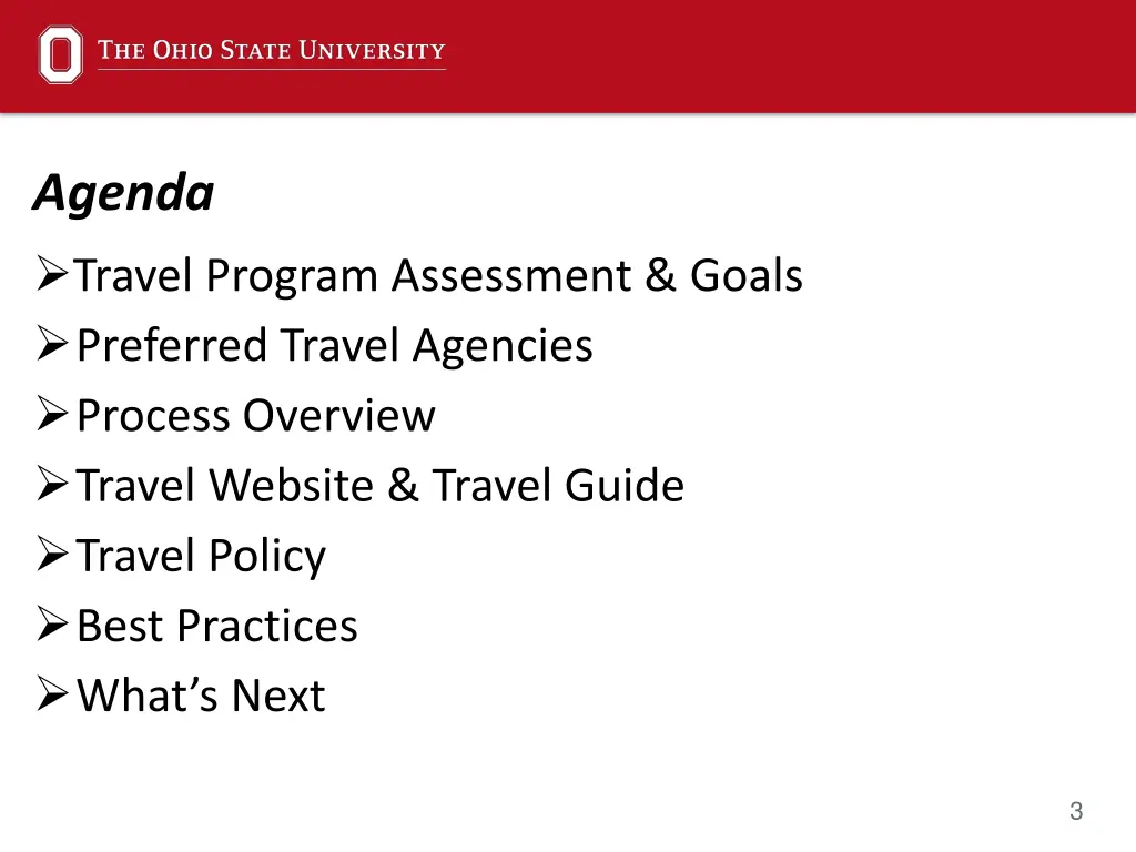agenda travel program assessment goals preferred