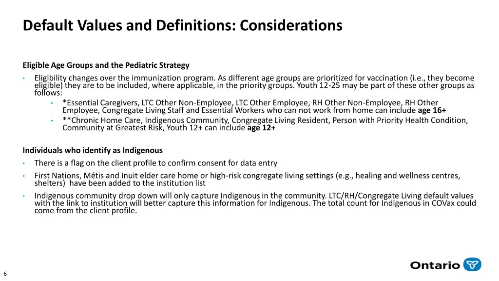 default values and definitions considerations