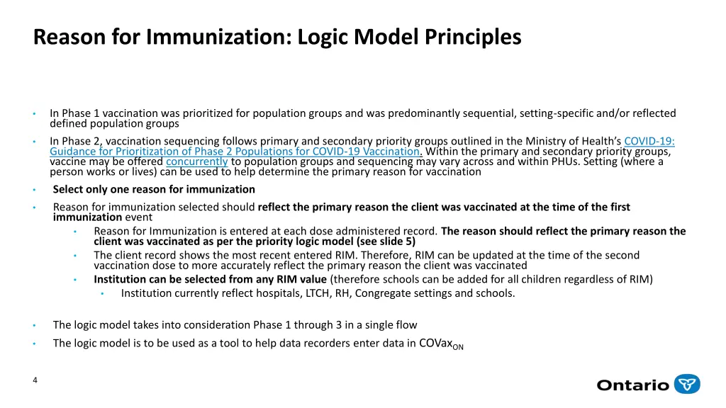 reason for immunization logic model principles