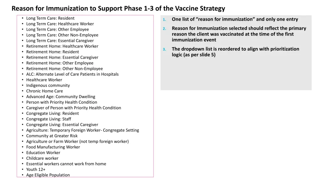 reason for immunization to support phase