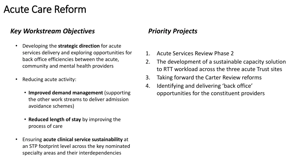 acute care reform acute care reform