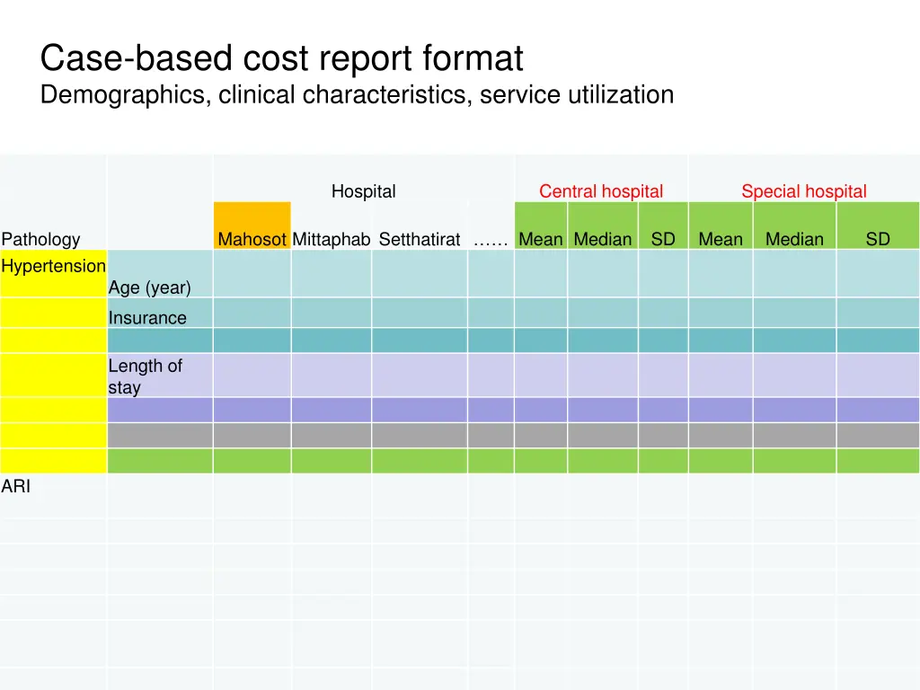 case based cost report format demographics
