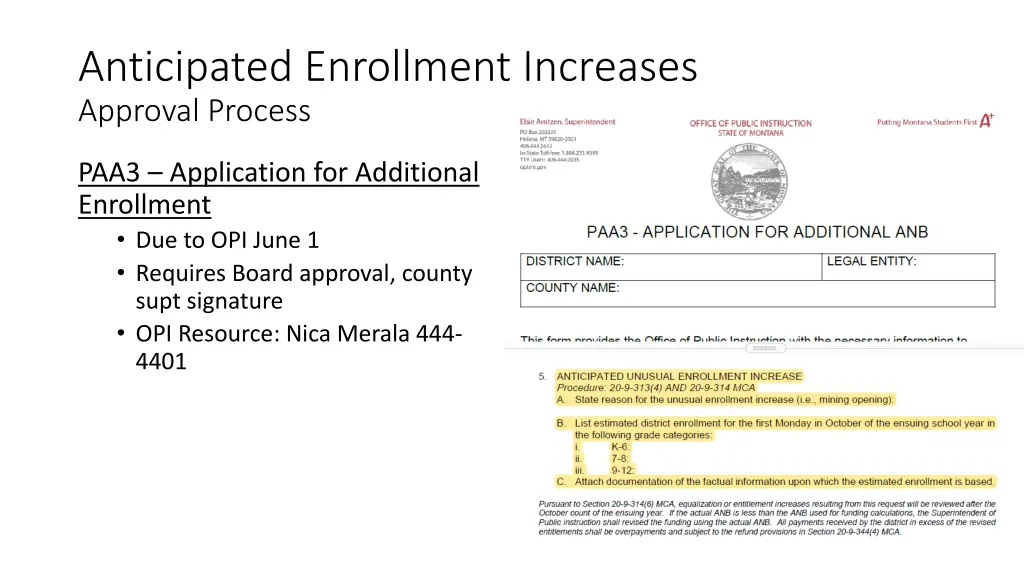 anticipated enrollment increases approval process