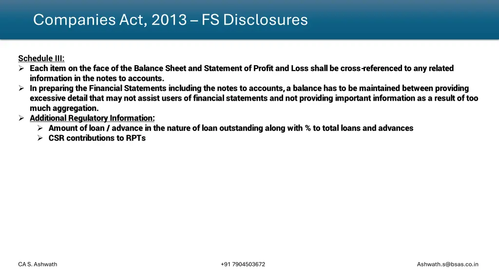 companies act 2013 fs disclosures