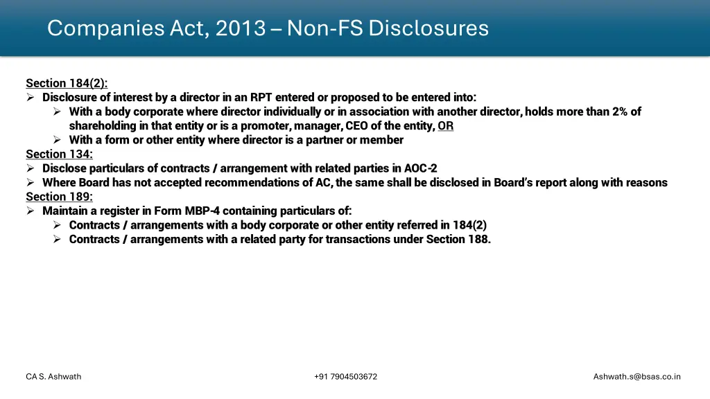 companies act 2013 non fs disclosures