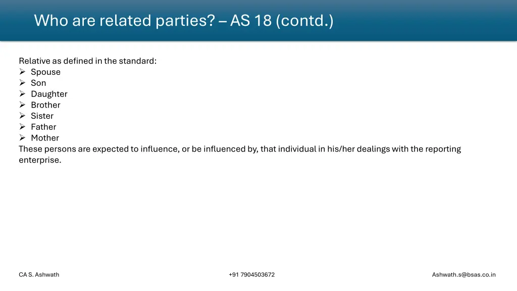 who are related parties as 18 contd