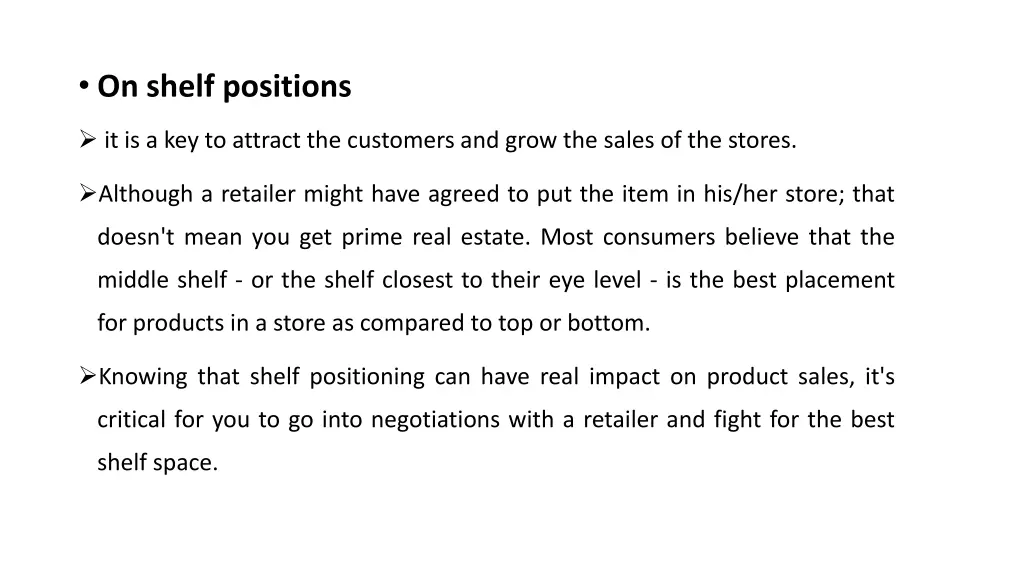 on shelf positions