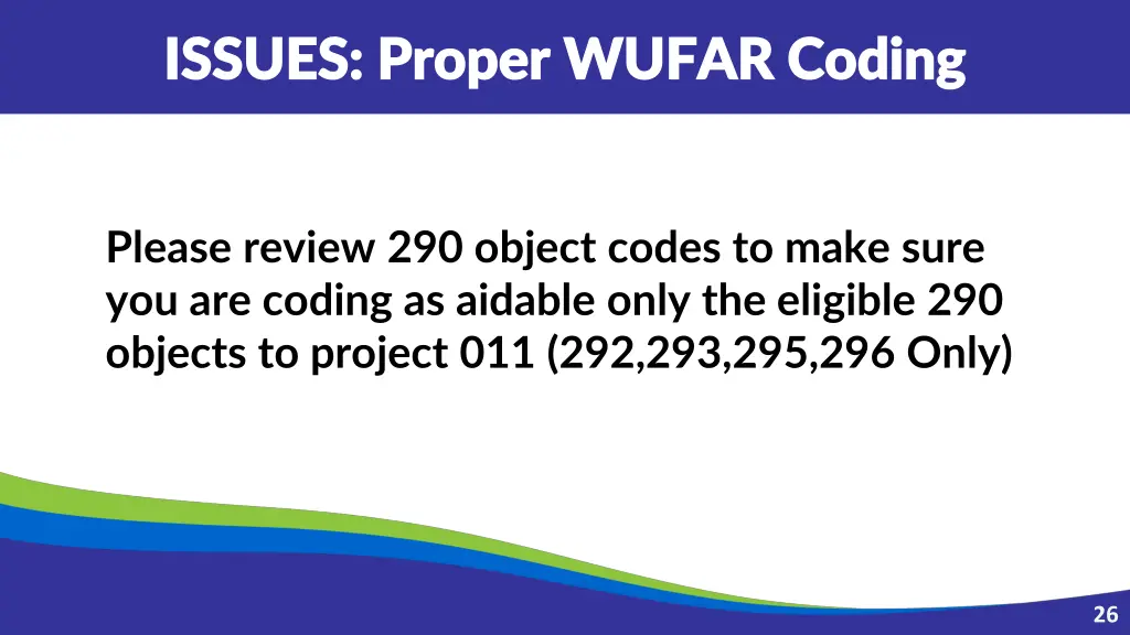 issues proper wufar coding issues proper wufar