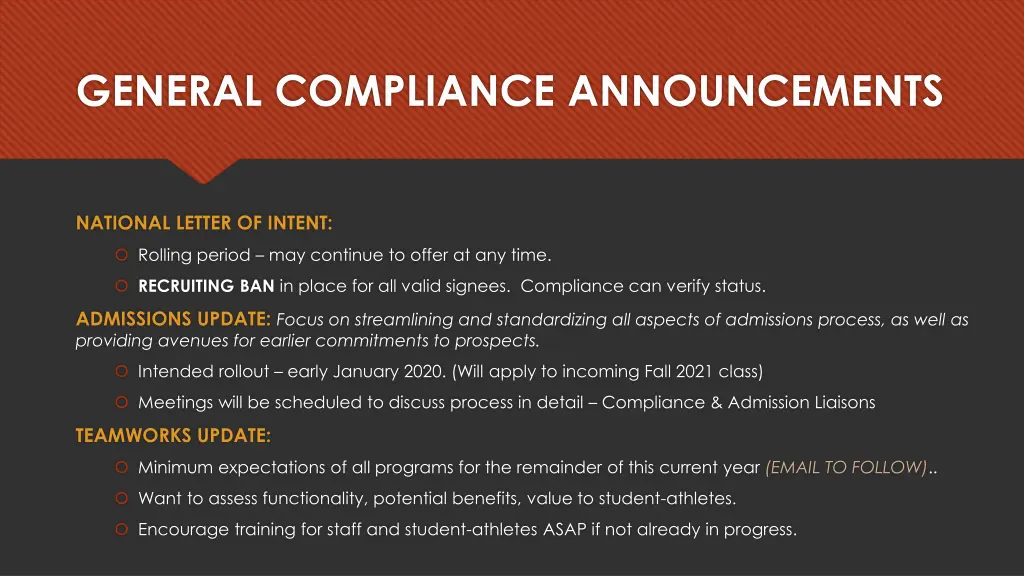 general compliance announcements