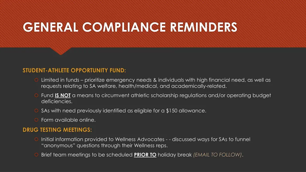 general compliance reminders