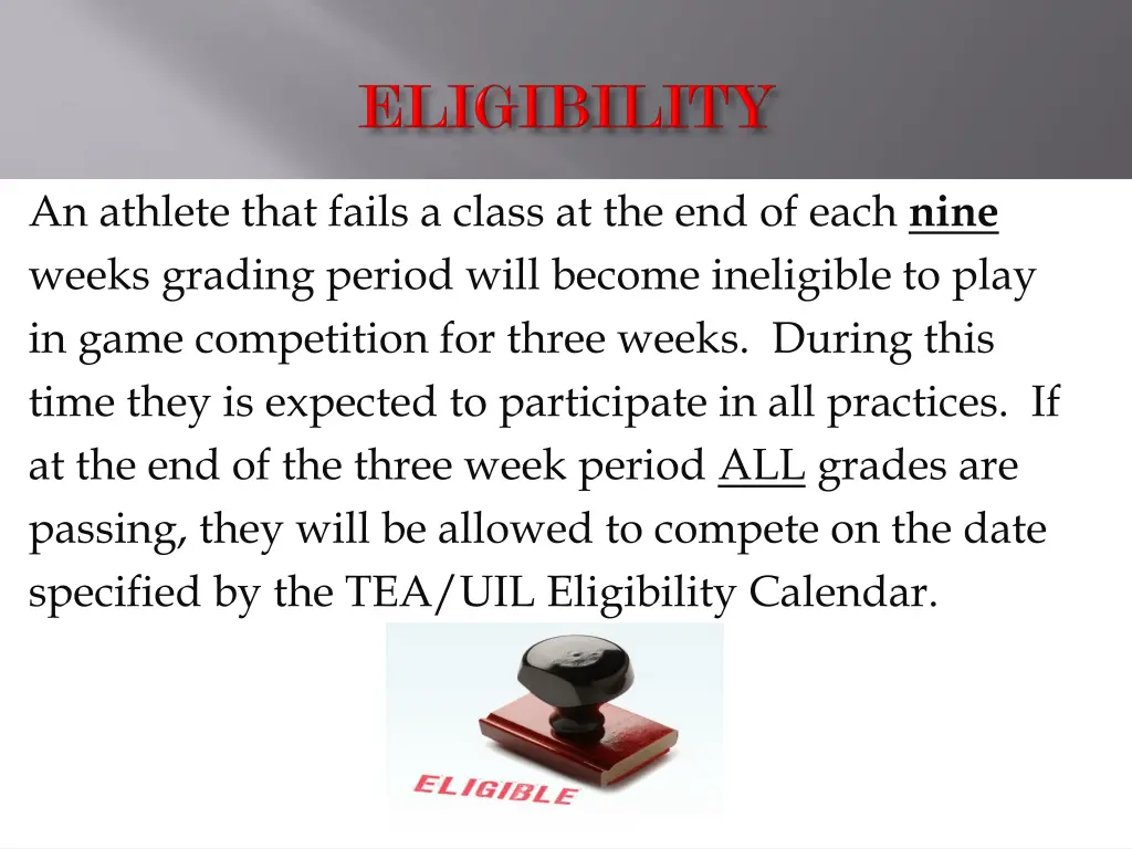 an athlete that fails a class at the end of each